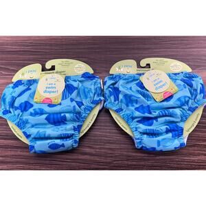 NWT Set of 2 Green Sprouts Boys Fish Print Pull-Up Reusable Swim Diaper-18 mos.